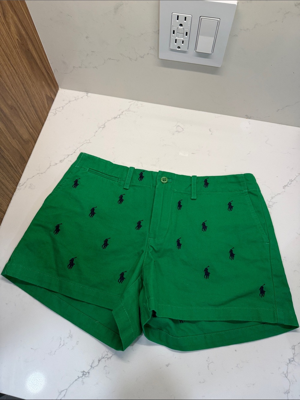 Ralph Lauren Green Embroidered Polo Player High-Waist Shorts